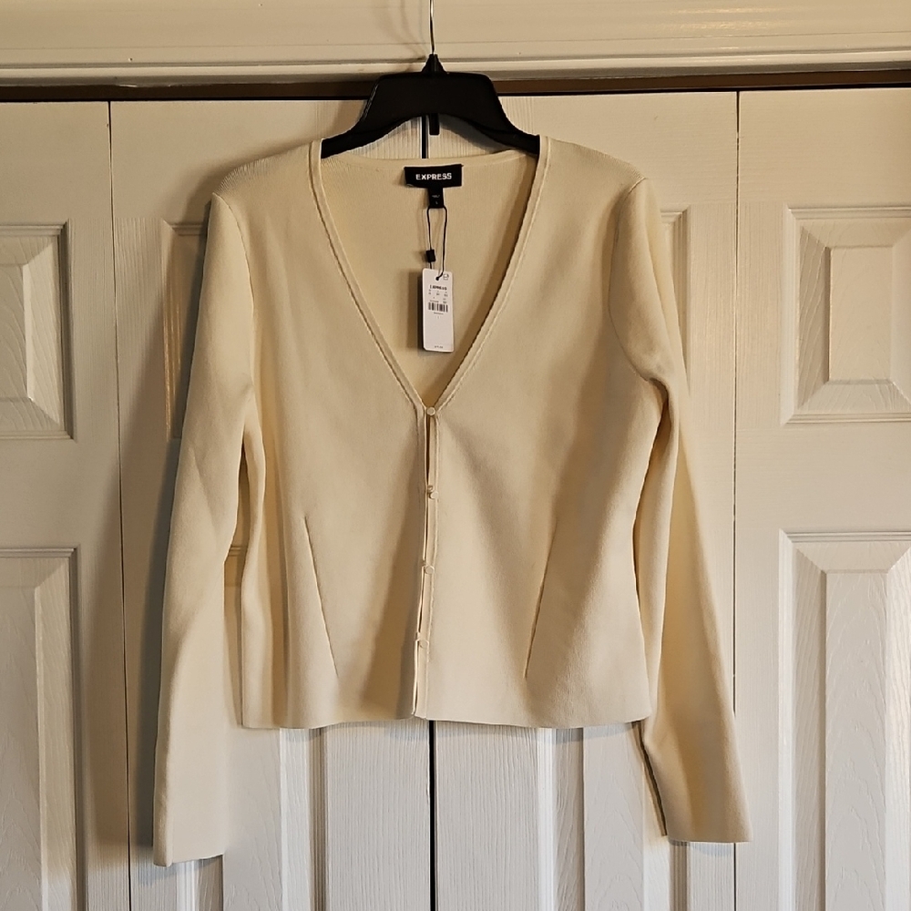 Express Ivory Button-Up Cardigan